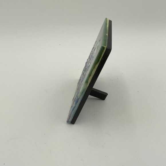 Hand Painted Texas Bluebonnet Flowers Square Ceramic Tile Raised Details - Picture 6 of 8